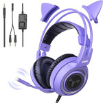 SOMIC G951S Purple Stereo Gaming Headset with Mic for PS4, PS5, Xbox One, PC, Phone, Detachable Cat Ear 3.5MM Noise Reduction Headphones Computer Gami