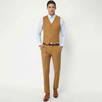 Men Mustard Yellow Single Breasted Slim-Fit Suits