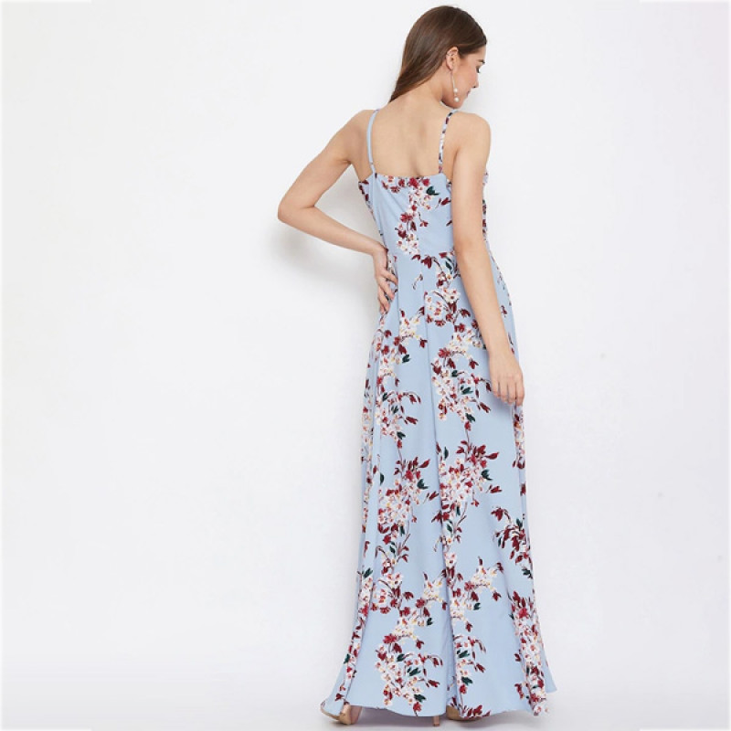 Blue Floral Printed Maxi Dress