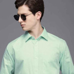 Men Green Self Designed Slim Fit Formal Shirt