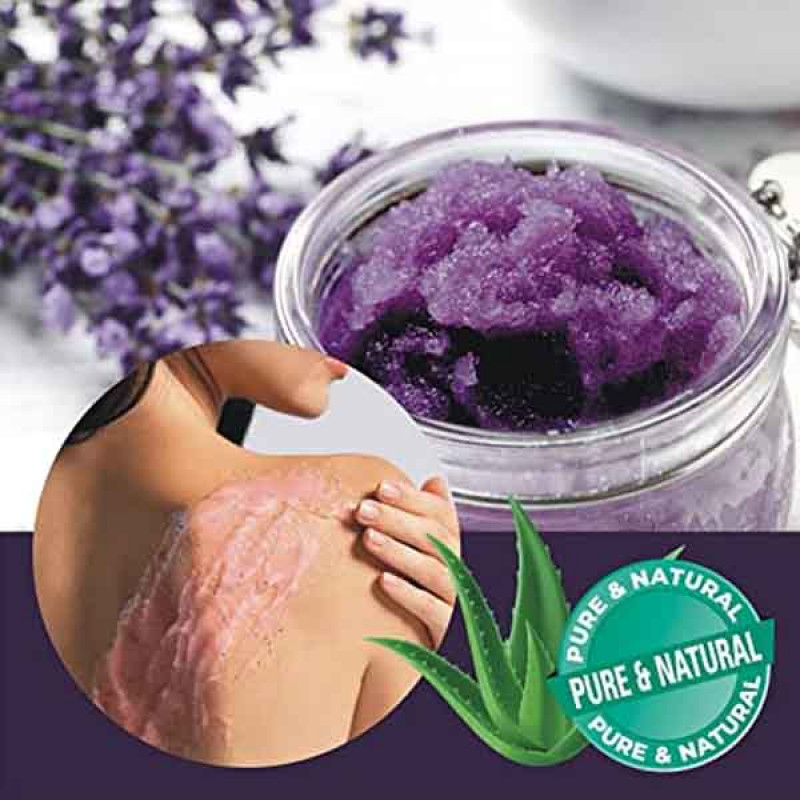 Lavender Oil Body Scrub Exfoliator with Shea Butter, Collagen, Stem Cells, Grapefruit Oil - Natural Exfoliating Salt Scrub & Body and Face Souffle hel