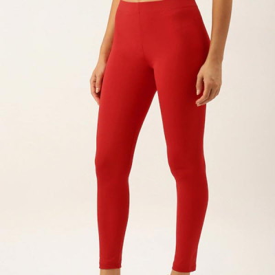 Women Red Solid Leggings