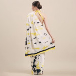 White & Yellow Satin Printed Saree