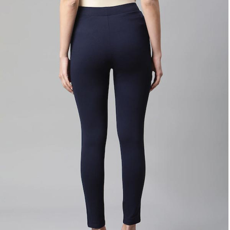 Women Navy Blue Pure Cotton Leggings