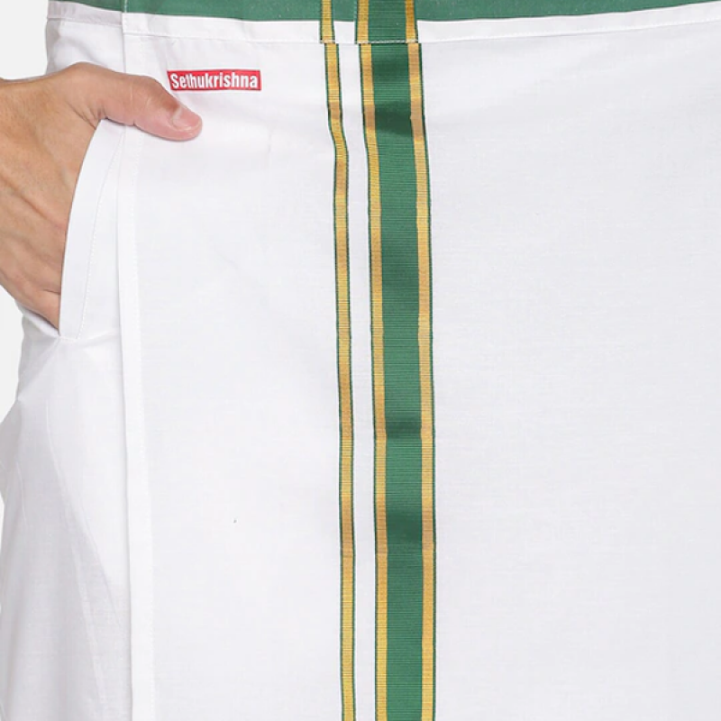 Men White Solid Cotton Readymade Dhoti