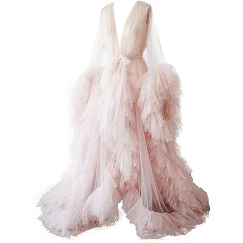 BathGown Sexy Illusion Long Lingerie Tulle Robe Nightgown Bathrobe Sleepwear Bridal Robe Wedding Scarf